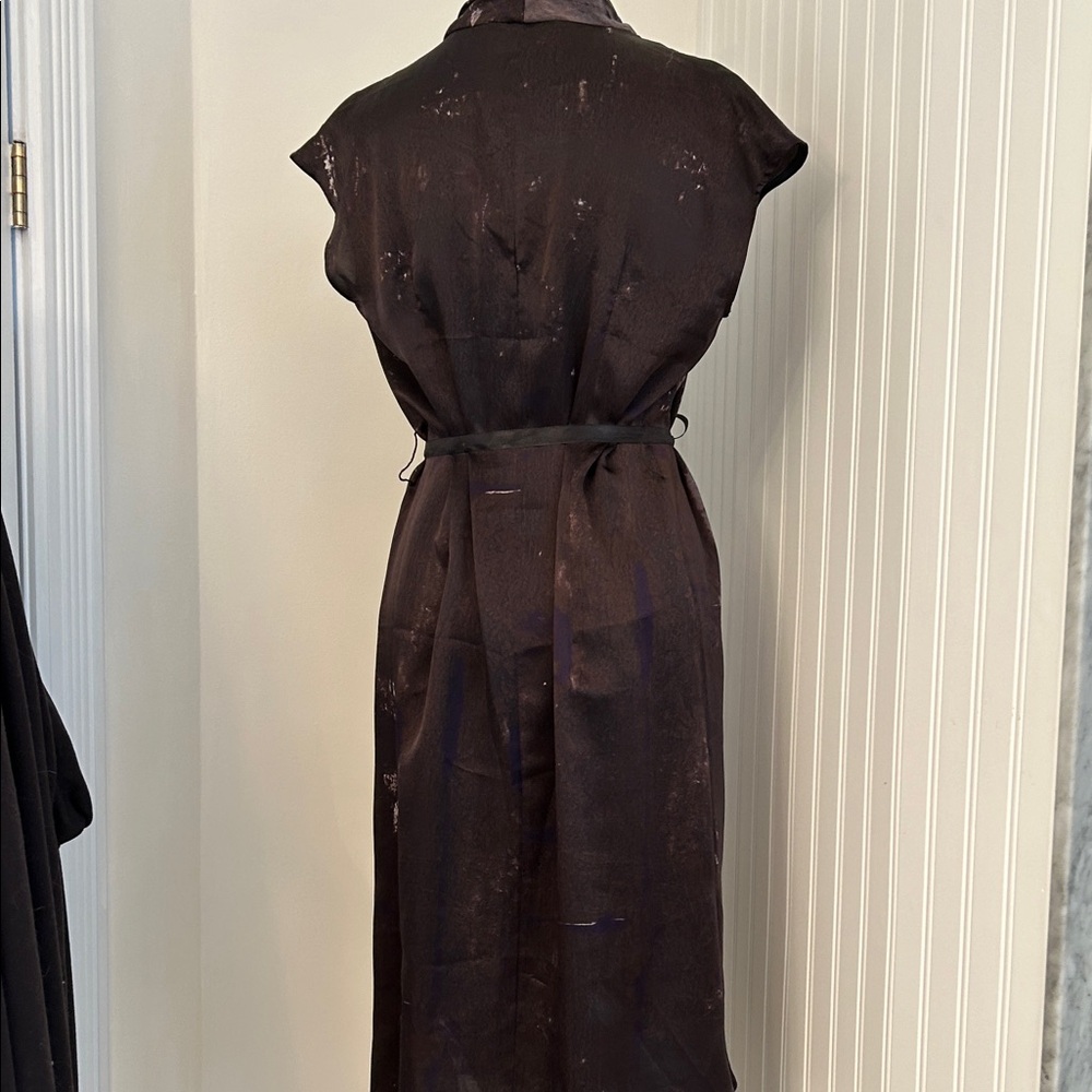 Maxmara Chic Silk Grey Brown Midi Dress with Belt - Picture 6 of 7